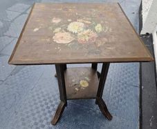 Antique Edwardian folk art handpainted floral side table 2 tier