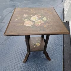 Antique Edwardian folk art handpainted floral side table 2 tier