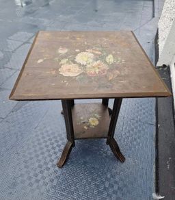Antique Edwardian folk art handpainted floral side table 2 tier