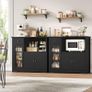 Kitchen Cabinet with Worktop, Sideboard Kitchen with Microwave Shelf, Buffet Cabinet with 1 Drawer, 3 Doors, Adjustable Shelves, for Kitchen, Dining Room, Living Room, Black Image 5