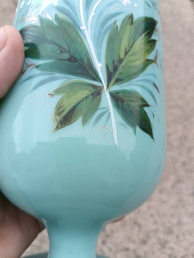 Art Deco Green Opaline Glass Vase..12.5 Inches