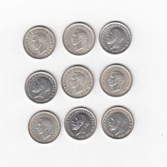 9 X 3d G.b. 50% Silver Coins ( No.372)