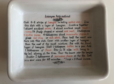 Vintage TG Green Lasagne Dish with Recipe