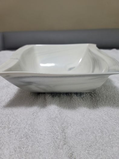 Stylish Modern Porcelain China Square 55 Piece Dinner Set, Marble Grey, Dinnerware, Dinner Party Set. Plates, Cups Mugs Bowls Egg Cups