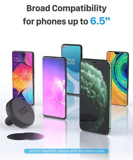 Car Phone Holder, Magnetic Phone Car Mount Air Vent, Upgraded Strongest Magnets & Super Stable Cradle for Vent, Compatible with iPhone, Samsung, Comes with Metal Plates