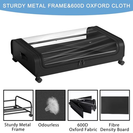 Brand New Underbed Storage Box 2 Pieces Underbed Chest of Drawers with Wheels Lid