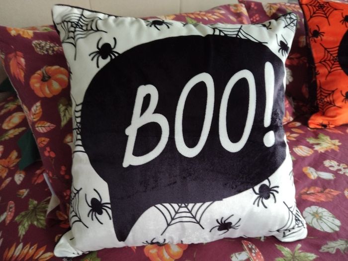 Bedlam Brand Boo Halloween Cushion in Black