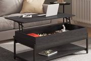 Metal Frame Lift Top Coffee Table with Large Hidden Storage, 3 Tier Tea Tables for Living Room, industrial Style, Adjustable table legs, Waterproof&amp;Anti-scratch Desktop, Black (FREE SHIPPING)