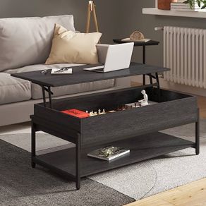 Metal Frame Lift Top Coffee Table with Large Hidden Storage, 3 Tier Tea Tables for Living Room, industrial Style, Adjustable table legs, Waterproof&Anti-scratch Desktop, Black (FREE SHIPPING)