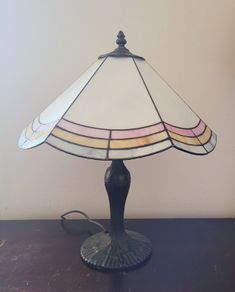 Vintage 70s tiffany style table lamp with glass shade