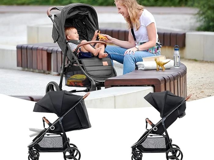 Grande Plus Stroller Pushchair for Toddlers from Birth to 22 kg, Extra-Large Hood, Lie-Flat Position, Folding with one Hand, Shock Absorption on All Wheels, Black