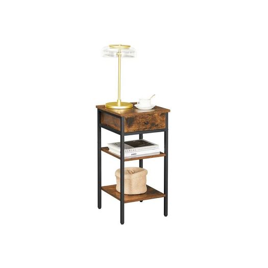 Set of 2 Vintage Brown & Black Bedside Tables with Drawer & Shelves