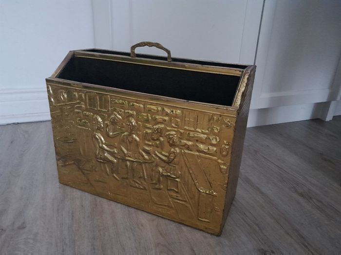 Vintage Brass hammered Storage Box matching magazine box and Brass Pitcher