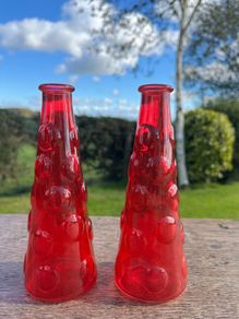 1960s  retro red bubble glass vases