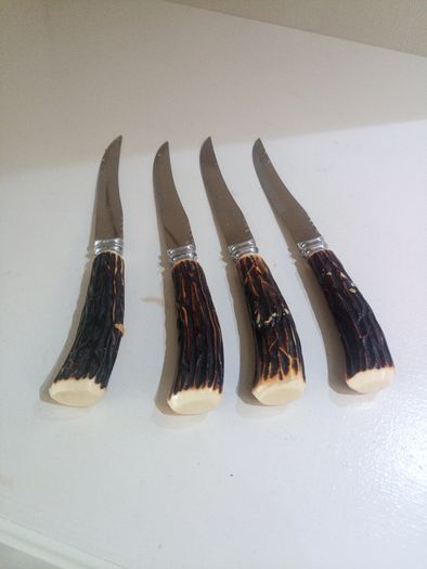 Antique Set of 4 Genuine Stag/Antler Handle Steak Knives and Forks. Made In Sheffield England