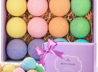 Bath Bombs Gift Set, TTRwin 12 Fizzy Bubble Bath Bath Bombs, Organic Natural Vegan Spa Bath Bomb Kit with Different Organic Essential Oils, Birthday Gift idea for Her, Girl , Men, Kids (FREE POSTAGE)