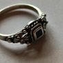 Vintage Sterling Silver Black Stone Floral Ring UK J/K EU 50 Image 6