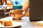 SoleCup Reusable Glass Travel Mug with Cork Band and Lid - Blue
