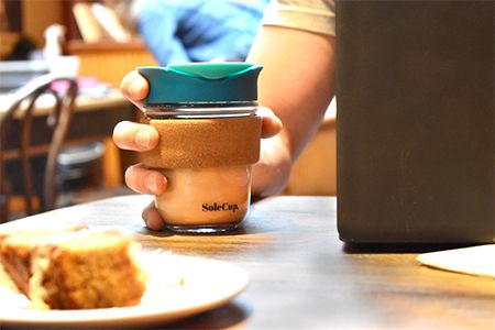 SoleCup Reusable Glass Travel Mug with Cork Band and Lid - Ice Cream