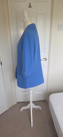 Electric Blue Open Front Blazer Jacket Ruched Sleeve Smart Casual Layering