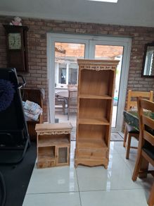 Limed oak shelves and matching wall cabinet / unit