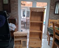 Limed oak shelves and matching wall cabinet / unit