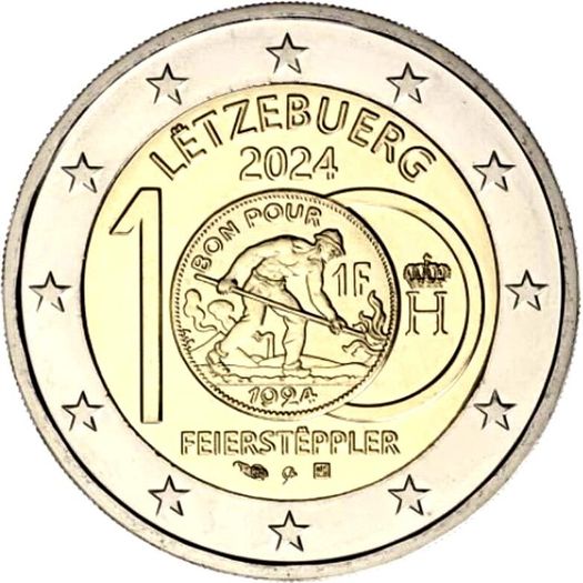 Luxembourg 2 Euro Commemorative Coin 2024 - Introduction of the Franc Coins. Uncirculated.