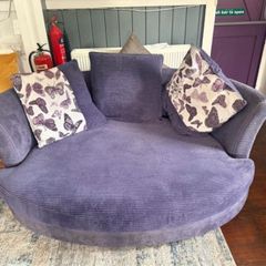 DFS Purple cuddle chair corner lounger sofa armchair corduroy + pillows