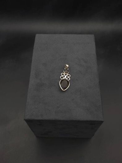 Vintage 925 Sterling Silver & Smoky Quartz Teardrop Scrollwork Pendant