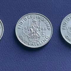 Fine grade 3 Scottish 1 one shilling coins 1948 George VI