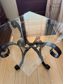 glass table with iron legs