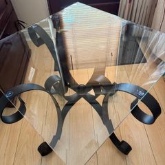 glass table with iron legs