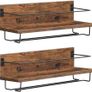 Wall Mounted Wine Rack, Wine Glass Rack Set of 2, Wine Shelf Hanging Floating Shelves, Wine Bottle Glass Rack Stemware Holder, for Living Room, Kitchen, Rustic Brown and Black Image 9