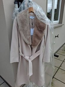 Reiss Long Wool Coat - Removable Faux Fur Collar - UK 10 BNWT RRP 475