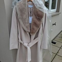 Reiss Long Wool Coat - Removable Faux Fur Collar - UK 10 BNWT RRP 475