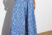 Wide Leg Blue Abstract Design Trousers
