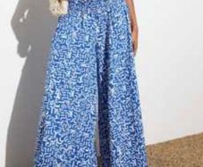 Wide Leg Blue Abstract Design Trousers