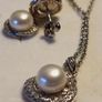 Bargain.Sterling Silver Cultured Pearl and Natural Zircon Pendant and Earrings Set Image 6