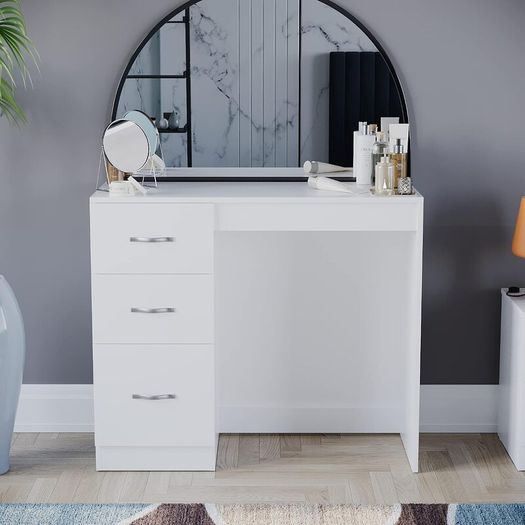 3 Drawer Dressing Table Makeup Desk Riano Bedroom Furniture (White)
