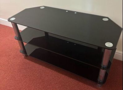tv stand black glass and chrome  3 glass shelves.42 inches in height and 20 inches in length