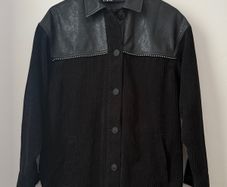 ZARA Black Cord Faux Leather Detail Shirt Jacket With Pockets Size Xs!