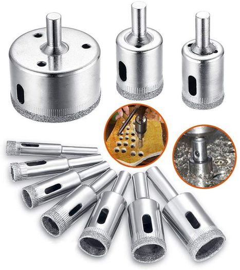 Diamond Drill Bit, Hole Saw Drill Bits Tools Set for Glass/Tile/Ceramic/Marble/Porcelain Cutting, Hollow Core Drill Bits Cutter with Diamond Coating, Carbon Steel 8mm-50mm 10 PCS
