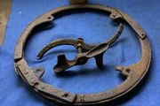 Cast iron band for end over end butter churn lid plus another misc butter churn item