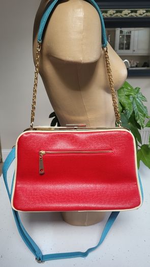 RETRO style red, blue and gold tone chain crossbody and shoulder straps