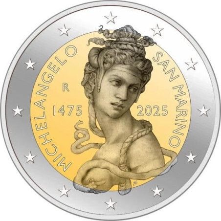 San Marino 2 Euro Commemorative Coin 2025 - Michelangelo BU. Coincard.