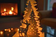 Light-up wooden Christmas tree and reindeer ornament