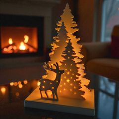 Light-up wooden Christmas tree and reindeer ornament