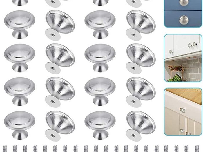 20 PCS Kitchen Door Knobs Stainless Steel Cupboard Handles Round Mushroom Door Pull Handle Knobs Polished Wardrobe Door Knobs Drawer Knobs with Screws for Drawer Door Cupboard (FREE POSTAGE)