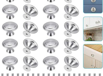 20 PCS Kitchen Door Knobs Stainless Steel Cupboard Handles Round Mushroom Door Pull Handle Knobs Polished Wardrobe Door Knobs Drawer Knobs with Screws for Drawer Door Cupboard (FREE POSTAGE)