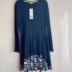 F&F Polka dots Girls Dress 12-13Y | New | Navy Blue Floral
